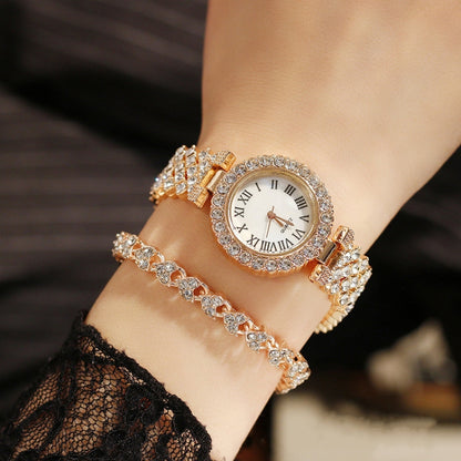 Roman Pattern Diamond Ladies Quartz Watch, Color: Rose Gold - Alloy Watches by buy2fix | Online Shopping UK | buy2fix
