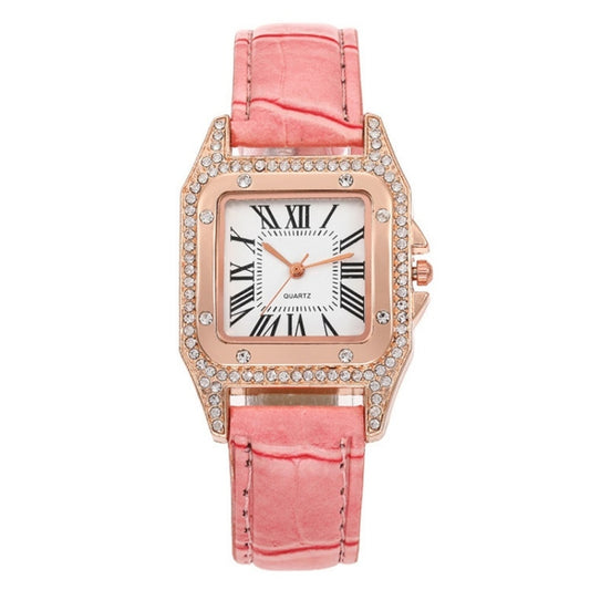 Women Tonneau Square Strap Quartz Watch, Color: Pink - Leather Strap Watches by buy2fix | Online Shopping UK | buy2fix
