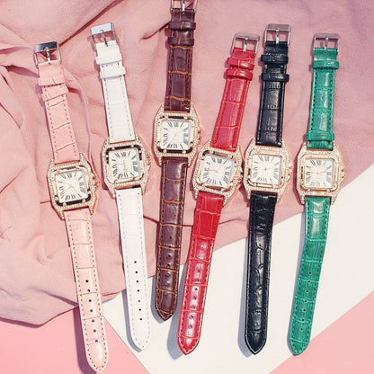 Women Tonneau Square Strap Quartz Watch, Color: White+Bracelet - Leather Strap Watches by buy2fix | Online Shopping UK | buy2fix