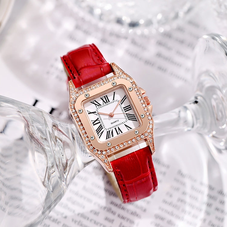 Women Tonneau Square Strap Quartz Watch, Color: Pink+Bracelet - Leather Strap Watches by buy2fix | Online Shopping UK | buy2fix