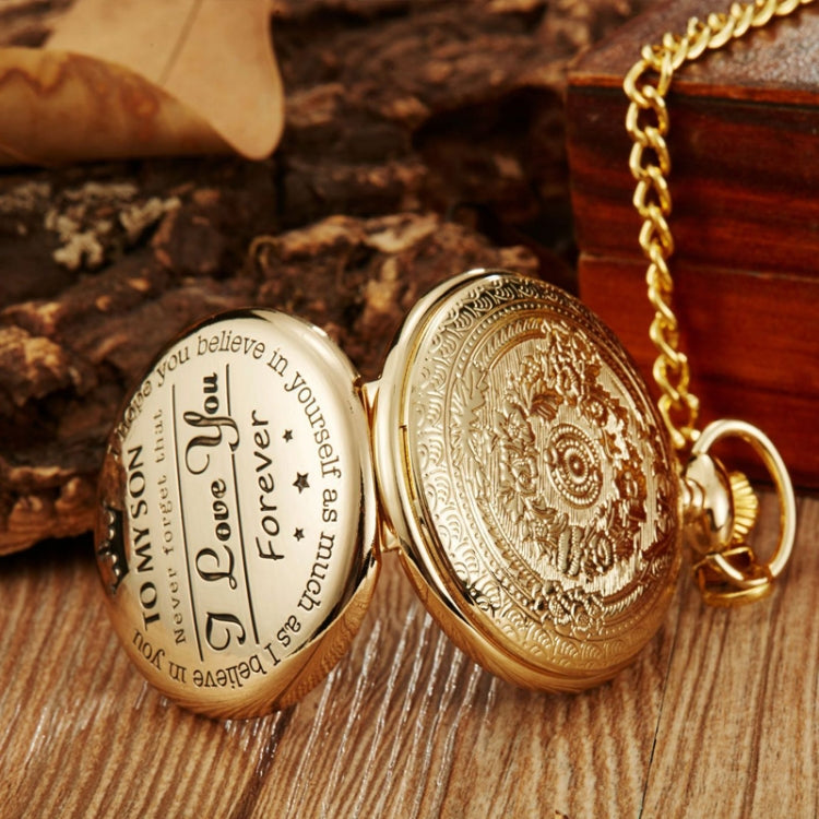 Engraved Vintage Commemorative Quartz Pocket Watch Round Watch, Style: Forever (Gold) - Necklace Watch Watches by buy2fix | Online Shopping UK | buy2fix