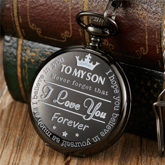 Engraved Vintage Commemorative Quartz Pocket Watch Round Watch, Style: Forever (Black) - Necklace Watch Watches by buy2fix | Online Shopping UK | buy2fix