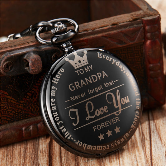 Engraved Vintage Commemorative Quartz Pocket Watch Round Watch, Style: Grandpa - Necklace Watch Watches by buy2fix | Online Shopping UK | buy2fix