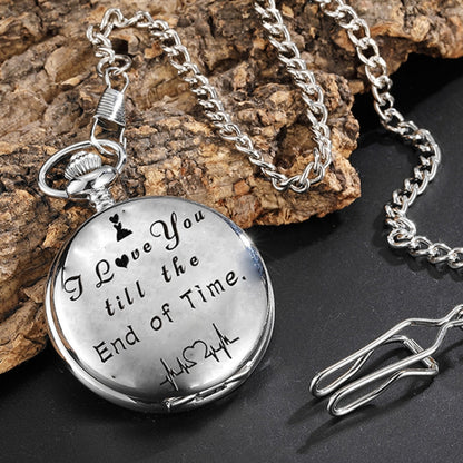 Engraved Vintage Commemorative Quartz Pocket Watch Round Watch, Style: I Love You (Silver) - Necklace Watch Watches by buy2fix | Online Shopping UK | buy2fix