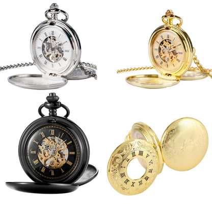 pm240 Classic Double Open Double Face Vintage Manual Mechanical Pocket Watch with Roman Lettering(Round Opening Gold Shell Gold Face) - Necklace Watch Watches by buy2fix | Online Shopping UK | buy2fix