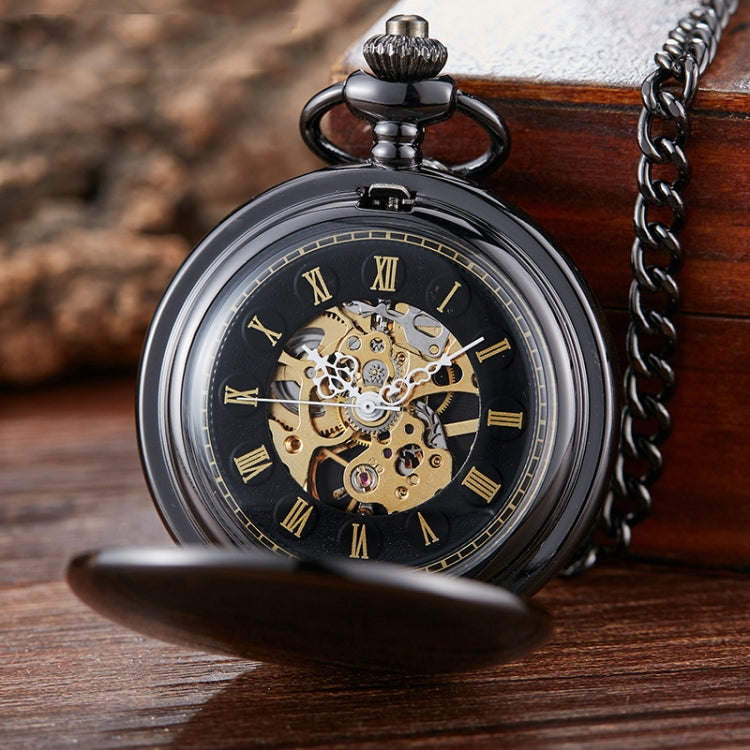 pm240 Classic Double Open Double Face Vintage Manual Mechanical Pocket Watch with Roman Lettering(Round Opening Gold Shell Gold Face) - Necklace Watch Watches by buy2fix | Online Shopping UK | buy2fix