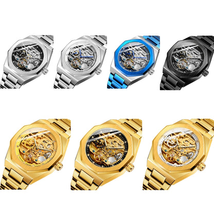 FORSINING F980 Luminous Three Eye Six Shot Weekly Steel Belt Men Fully Automatic Mechanical Watch(Gold Belt Gold Face) - Metal Strap Watches by FORSINING | Online Shopping UK | buy2fix