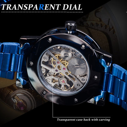 Winner Leisure Skeleton Diamond Luminous Pointer Watch Men Manual Mechanical Watch(Silver Belt Silver Shell Blue Face) - Metal Strap Watches by Winner | Online Shopping UK | buy2fix