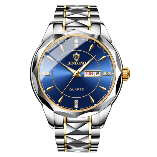 BINBOND B5552 Luminous Multifunctional Business Calendar Quartz Watch(Inter-gold-Blue) - Metal Strap Watches by BINBOND | Online Shopping UK | buy2fix