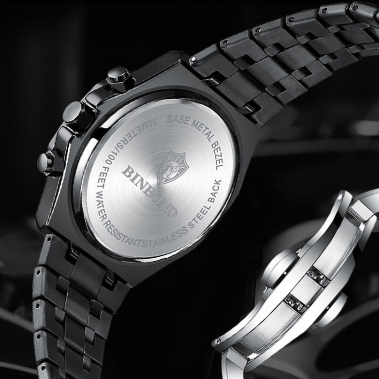 BINBOND B0161 Multifunctional Luminous Waterproof Business Quartz Watch, Color: White Steel-Blue - Metal Strap Watches by BINBOND | Online Shopping UK | buy2fix