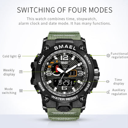 SMAEL 1545D Chronograph Calendar Alarm Clock Night Light Waterproof Watch Outdoor Men Watch(Khaki) - Sport Watches by SMAEL | Online Shopping UK | buy2fix