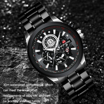 VAVA VOOM 2311G-YH Silver Shell Steel Belt Men Waterproof Sports Luminous Calendar Casual Quartz Hollow Watch - Sport Watches by VAVA VOOM | Online Shopping UK | buy2fix