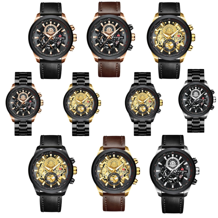 VAVA VOOM 2311P-JH1 Black Gold Shell Belt Men Waterproof Sports Luminous Calendar Casual Quartz Hollow Watch - Sport Watches by VAVA VOOM | Online Shopping UK | buy2fix