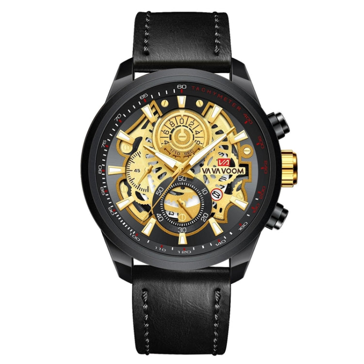 VAVA VOOM 2311P-JH2 Black Shell Belt Men Waterproof Sports Luminous Calendar Casual Quartz Hollow Watch - Sport Watches by VAVA VOOM | Online Shopping UK | buy2fix