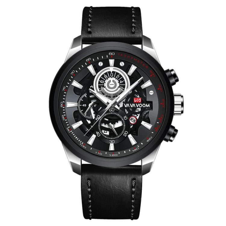 VAVA VOOM 2311P-YH Silver Shell Black Belt Men Waterproof Sports Luminous Calendar Casual Quartz Hollow Watch - Sport Watches by VAVA VOOM | Online Shopping UK | buy2fix