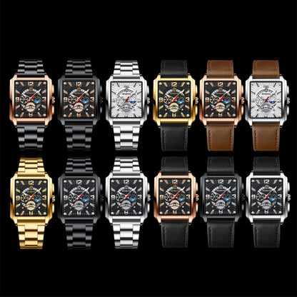 BINBOND B6575 Men Vintage Square Multifunctional Luminous Quartz Watch, Color: Black-Rose Gold-Black-Rose - Metal Strap Watches by BINBOND | Online Shopping UK | buy2fix