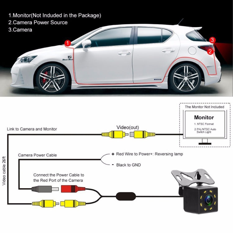 R0003 LED Fill Light External Reversing Video Camera HD Night Vision CCD Car Camera 12 Lights Camera(P System) - In Car by buy2fix | Online Shopping UK | buy2fix