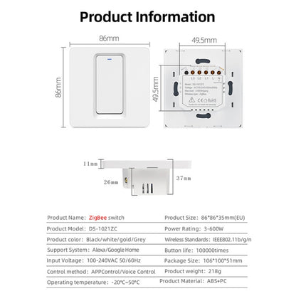 Tuya ZigBee Smart Single-fire Zero-fire Sharing Switch Phone Control Voice Panel EU Plug, Spec: 2 Buttons - Consumer Electronics by buy2fix | Online Shopping UK | buy2fix