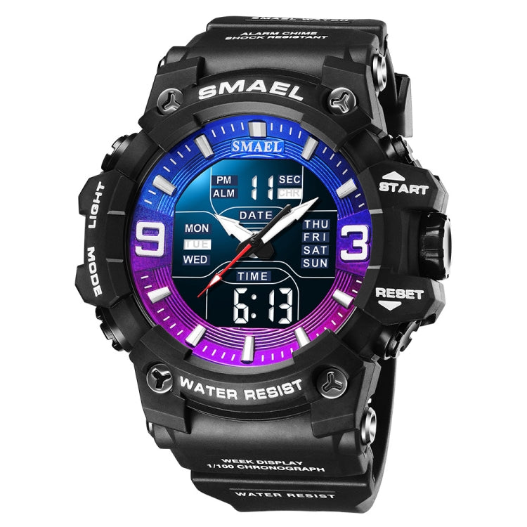 SMAEL 8049 Waterproof Sports Watch Men Multi-function Night Light Electronic Watch(Black Blue Purple) - Leather Strap Watches by SMAEL | Online Shopping UK | buy2fix