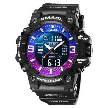 SMAEL 8049 Waterproof Sports Watch Men Multi-function Night Light Electronic Watch(Black Blue Purple) - Leather Strap Watches by SMAEL | Online Shopping UK | buy2fix