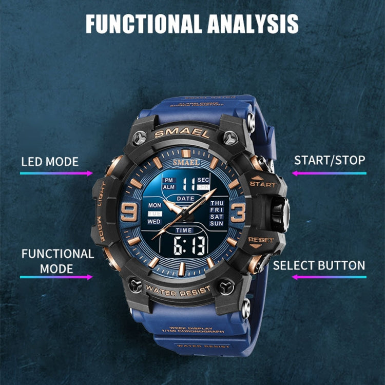 SMAEL 8049 Waterproof Sports Watch Men Multi-function Night Light Electronic Watch(Deep Blue) - Leather Strap Watches by SMAEL | Online Shopping UK | buy2fix