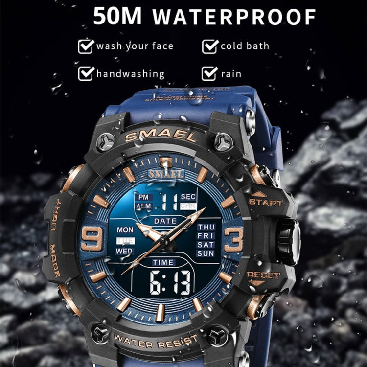 SMAEL 8049 Waterproof Sports Watch Men Multi-function Night Light Electronic Watch(Deep Blue) - Leather Strap Watches by SMAEL | Online Shopping UK | buy2fix