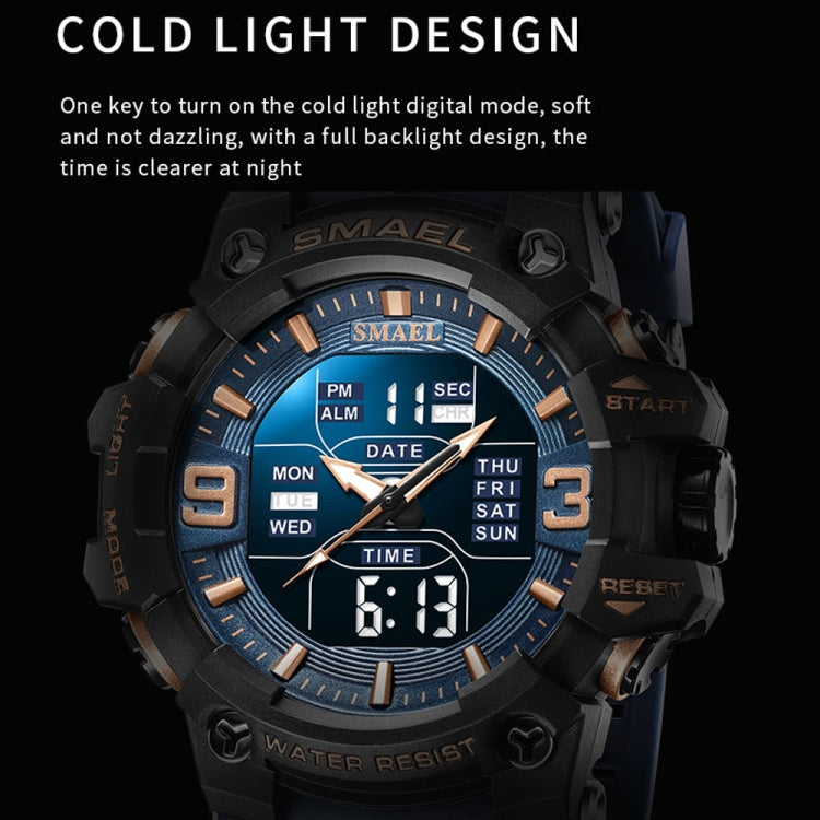 SMAEL 8049 Waterproof Sports Watch Men Multi-function Night Light Electronic Watch(Deep Blue) - Leather Strap Watches by SMAEL | Online Shopping UK | buy2fix