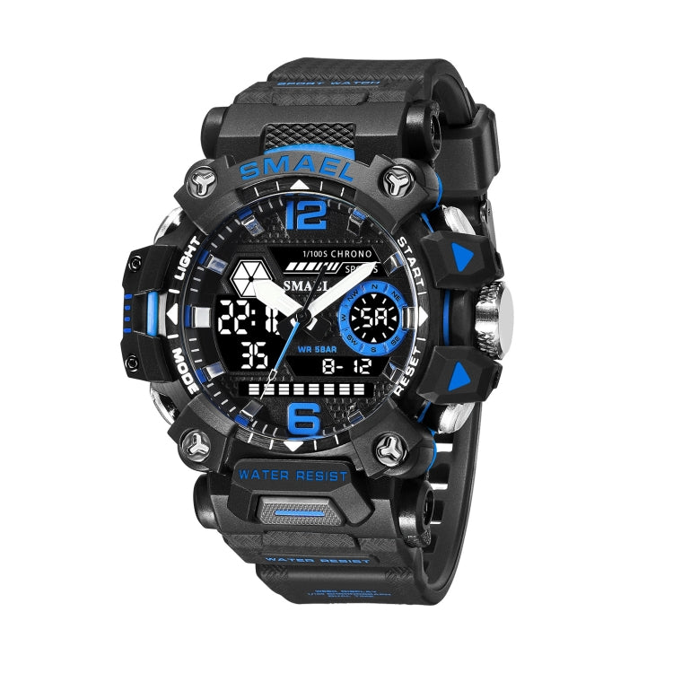 SMAEL 8072 Alloy Outdoor Multifunctional Electronic Watch Men Dual Display Waterproof Watch(Black Blue) - Metal Strap Watches by SMAEL | Online Shopping UK | buy2fix