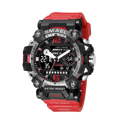 SMAEL 8072 Alloy Outdoor Multifunctional Electronic Watch Men Dual Display Waterproof Watch(Red) - Metal Strap Watches by SMAEL | Online Shopping UK | buy2fix