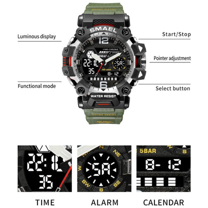 SMAEL 8072 Alloy Outdoor Multifunctional Electronic Watch Men Dual Display Waterproof Watch(Black Gray) - Metal Strap Watches by SMAEL | Online Shopping UK | buy2fix