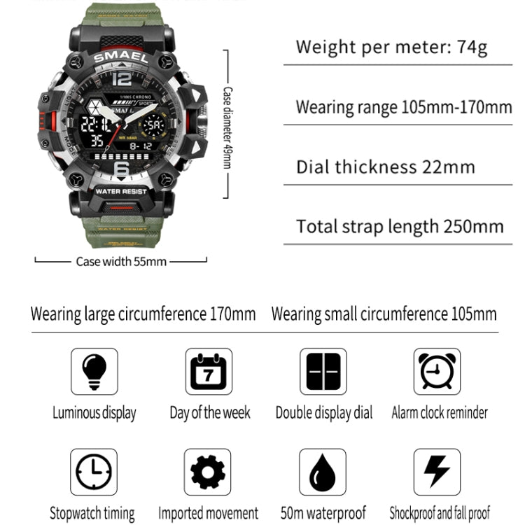 SMAEL 8072 Alloy Outdoor Multifunctional Electronic Watch Men Dual Display Waterproof Watch(Black Gold) - Metal Strap Watches by SMAEL | Online Shopping UK | buy2fix