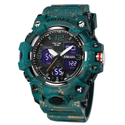 SMAEL 8008 Outdoor Waterproof Camouflage Sports Electronic Watch Luminous Multi-function Waist Watch(Camouflage Dark Green) - LED Digital Watches by SMAEL | Online Shopping UK | buy2fix