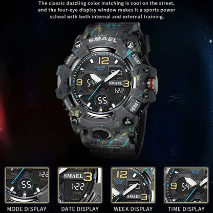 SMAEL 8008 Outdoor Waterproof Camouflage Sports Electronic Watch Luminous Multi-function Waist Watch(Camouflage Dark Green) - LED Digital Watches by SMAEL | Online Shopping UK | buy2fix