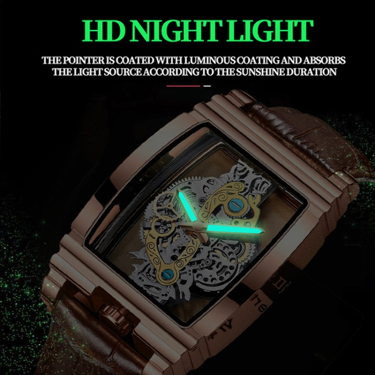 BINBOND B5011 Gear Hollow Outdoor Waterproof Luminous Men Business Watches(Black Leather Gold) - Metal Strap Watches by BINBOND | Online Shopping UK | buy2fix