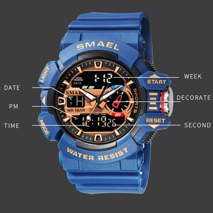 SMAEL 8043 Multifunctional Dual Display Shockproof Outdoor Waterproof Sports Quartz Watch(Black Gold) - LED Digital Watches by SMAEL | Online Shopping UK | buy2fix