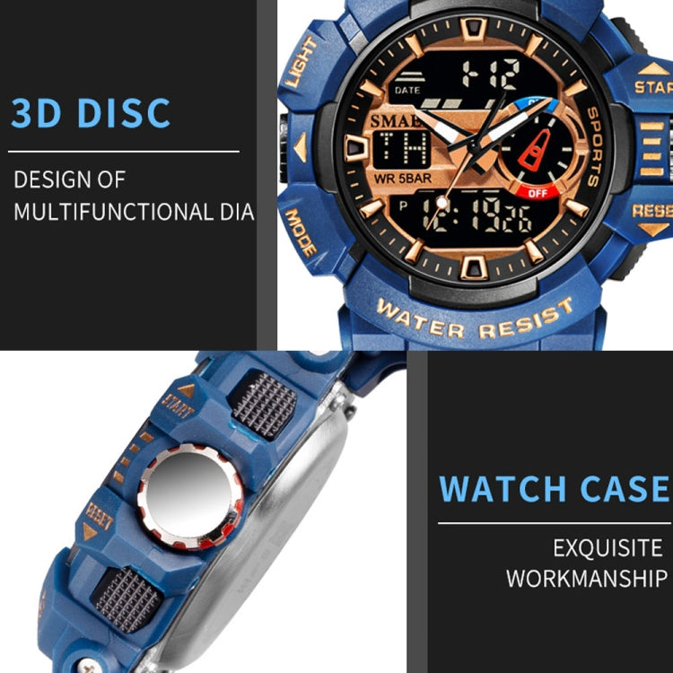 SMAEL 8043 Multifunctional Dual Display Shockproof Outdoor Waterproof Sports Quartz Watch(Black Blue) - LED Digital Watches by SMAEL | Online Shopping UK | buy2fix