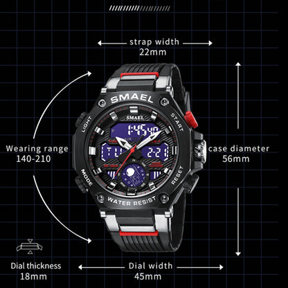 SMAEL 8069 Outdoor Multifunctional Waterproof Sports Alloy Luminous Watch(Red) - LED Digital Watches by SMAEL | Online Shopping UK | buy2fix