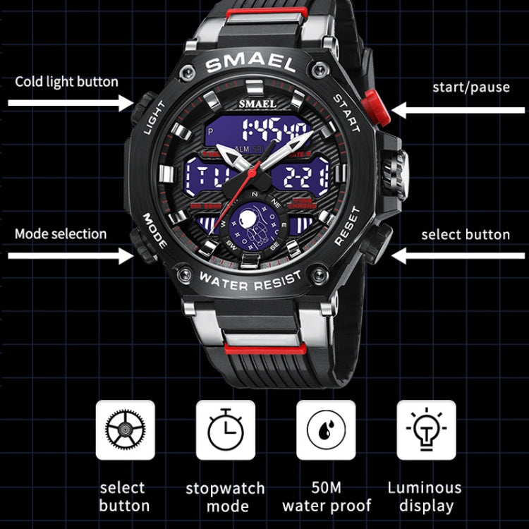 SMAEL 8069 Outdoor Multifunctional Waterproof Sports Alloy Luminous Watch(Blue) - LED Digital Watches by SMAEL | Online Shopping UK | buy2fix