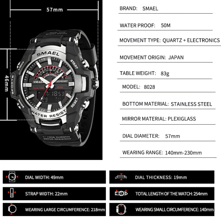 SMAEL 8028 Sports Waterproof Men Watch Outdoor Mountaineering Wear-resistant Wrist Watch(Black Blue) - LED Digital Watches by SMAEL | Online Shopping UK | buy2fix