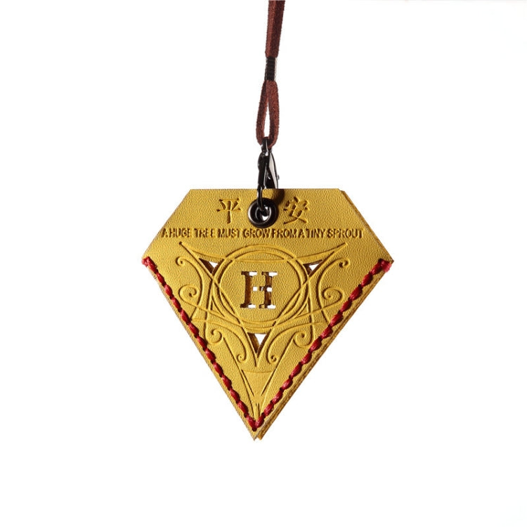 Car Pendant Triangular Ping An Charm Bag Leather Rearview Mirror Ornament(Yellow) - In Car by buy2fix | Online Shopping UK | buy2fix