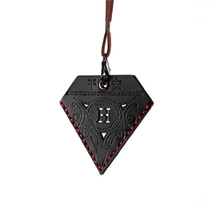 Car Pendant Triangular Ping An Charm Bag Leather Rearview Mirror Ornament(Black) - In Car by buy2fix | Online Shopping UK | buy2fix