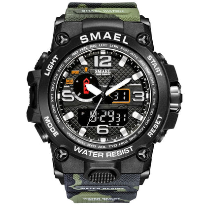 SMAEL 1545D Time Men Anti-falling Night Light Alarm Waterproof Sports Watch(Camouflage Army Green) - Sport Watches by SMAEL | Online Shopping UK | buy2fix