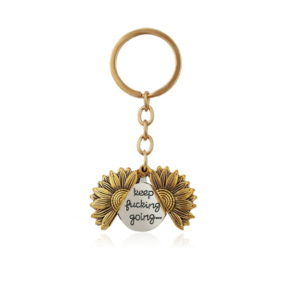 N2003-27 Ancient Gold Keychain Alloy Sunflowers Shape Can Open Double Side Engraving Accessories Pendant - In Car by buy2fix | Online Shopping UK | buy2fix