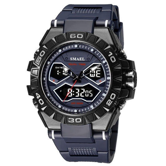 SMAEL 8070 Multifunctional Dual Display Waterproof Night Light Outdoor Alloy Sports Watch(Deep Blue) - Sport Watches by SMAEL | Online Shopping UK | buy2fix