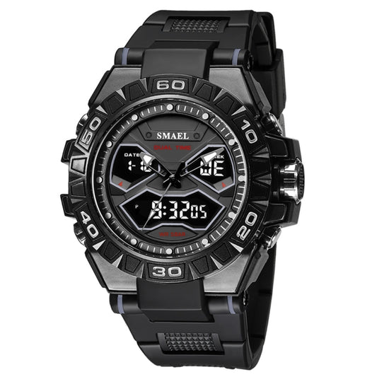 SMAEL 8070 Multifunctional Dual Display Waterproof Night Light Outdoor Alloy Sports Watch(Black) - Sport Watches by SMAEL | Online Shopping UK | buy2fix