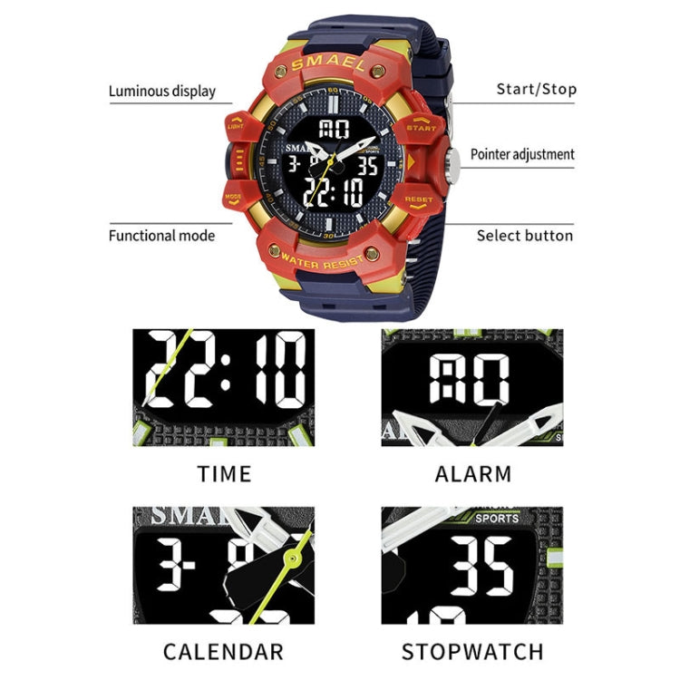 SMAEL 8080 Outdoor Sports Waterproof Multifunctional Glowing Double Dial Watch(Red) - Sport Watches by SMAEL | Online Shopping UK | buy2fix