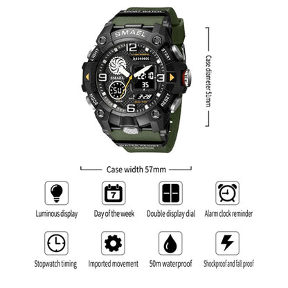 SMAEL 8055 Large Dial Sports Outdoor Waterproof Luminous Multifunctional Electronic Watch(Army Green) - Sport Watches by SMAEL | Online Shopping UK | buy2fix