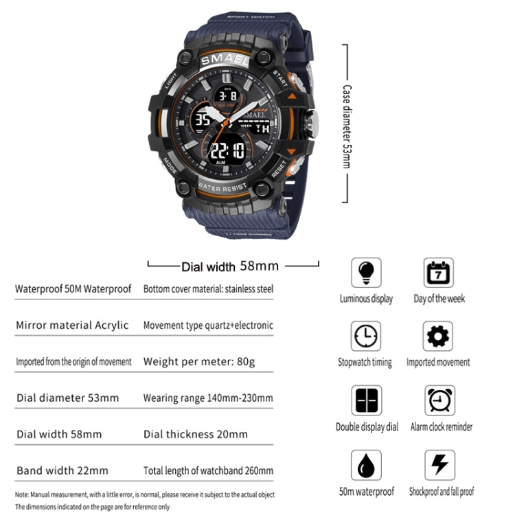 SMAEL 8079 Outdoor Multifunctional Dual Display Dial Waterproof Sports Watch(Black Gold) - Sport Watches by SMAEL | Online Shopping UK | buy2fix