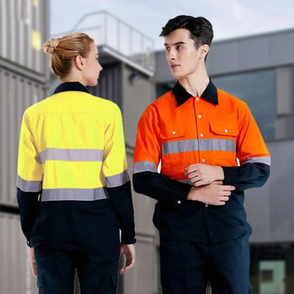 Pure Cotton Long-sleeved Reflective Clothes Overalls Work Clothes, Size: S(Yellow+Gray Top) - Workplace Safety Supplies by buy2fix | Online Shopping UK | buy2fix