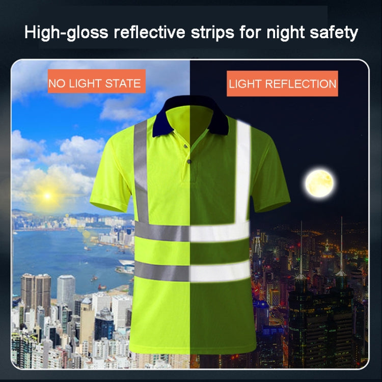 Reflective Quick-drying T-shirt Lapel Short-sleeved Safety Work Shirt, Size: XXXXL(Fluorescent +Navy Blue) - Workplace Safety Supplies by buy2fix | Online Shopping UK | buy2fix